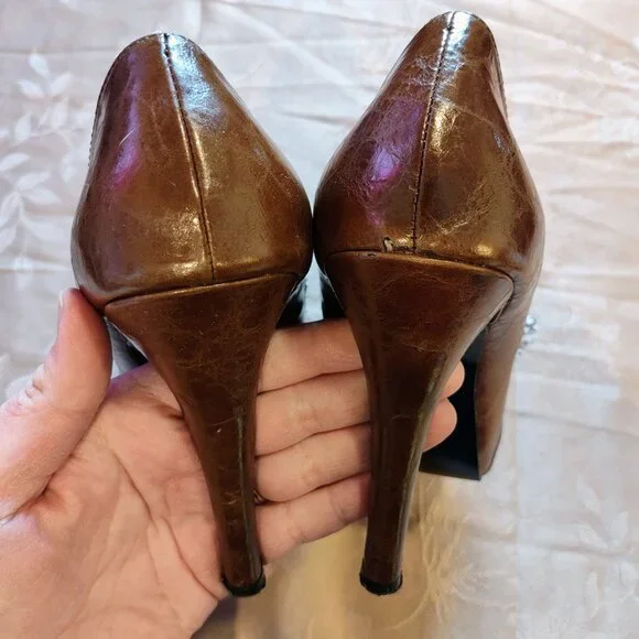 Grupo Vimoda Brown High Heels with Leopard Print Flowers, Size 6.5, Used - Picture 5 of 9